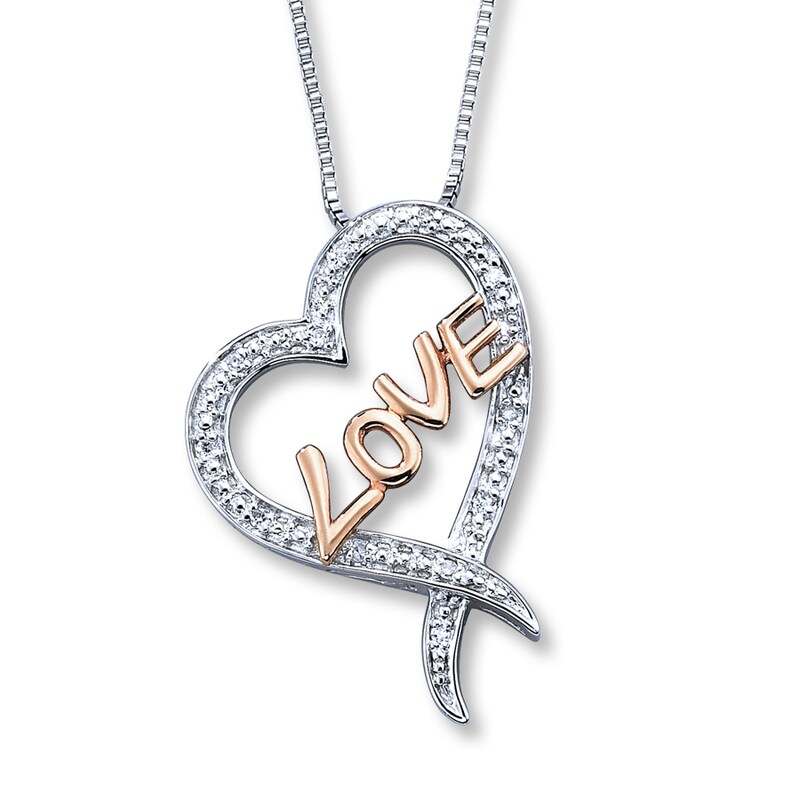 Previously Owned "Love" Heart Necklace 1/20 ct tw 10K Rose Gold 18" & Sterling Silver