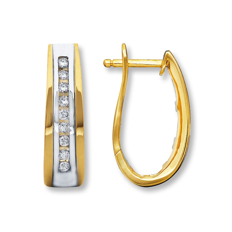 Main Image 1 of Previously Owned Diamond Hoop Earrings 1/4 ct tw 10K Yellow Gold