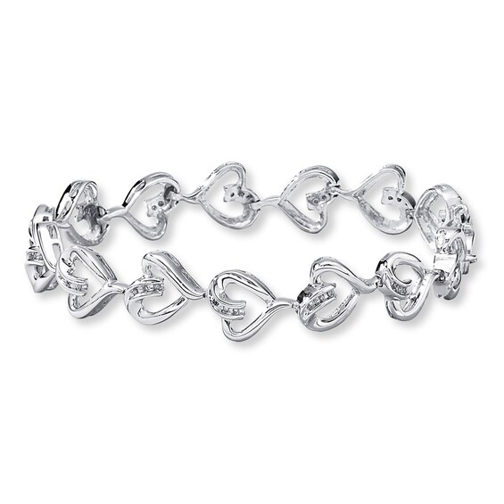 Previously Owned Diamond Heart Bracelet 1/8 ct tw Round-cut Sterling Silver