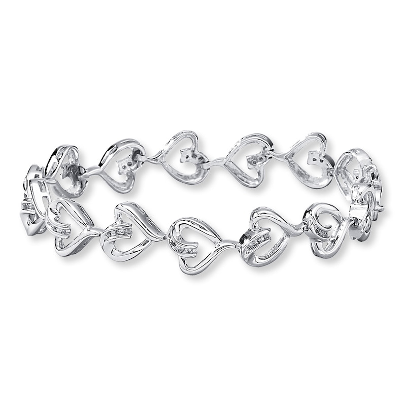 Previously Owned Diamond Heart Bracelet 1/8 ct tw Round-cut Sterling Silver