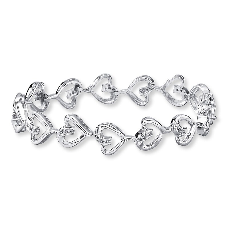 Previously Owned Diamond Heart Bracelet 1/8 ct tw Round-cut Sterling Silver