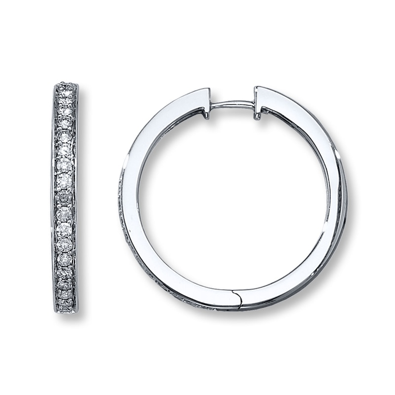 Main Image 1 of Previously Owned Diamond Hoop Earrings 1 ct tw Round-cut 14K White Gold