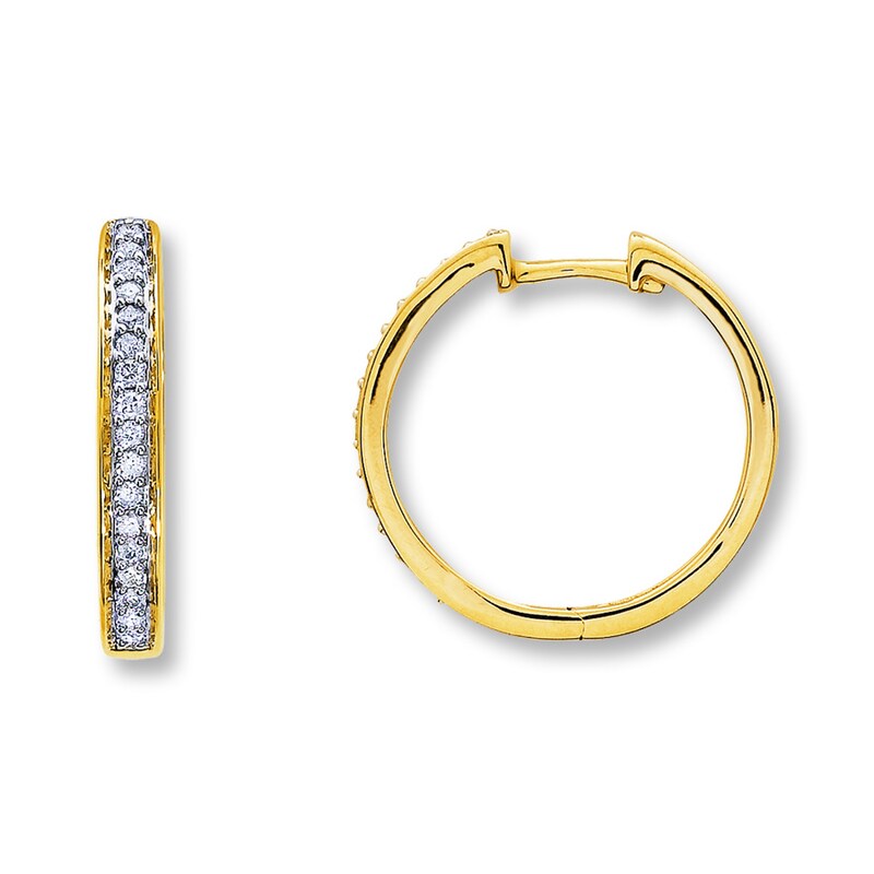 Main Image 1 of Previously Owned Diamond Hoop Earrings 1/4 ct tw Round-Cut 10K Yellow Gold