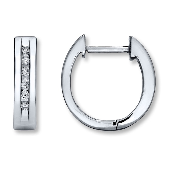 Previously Owned Diamond Hoop Earrings 1/8 ct tw Round-cut 10K White Gold
