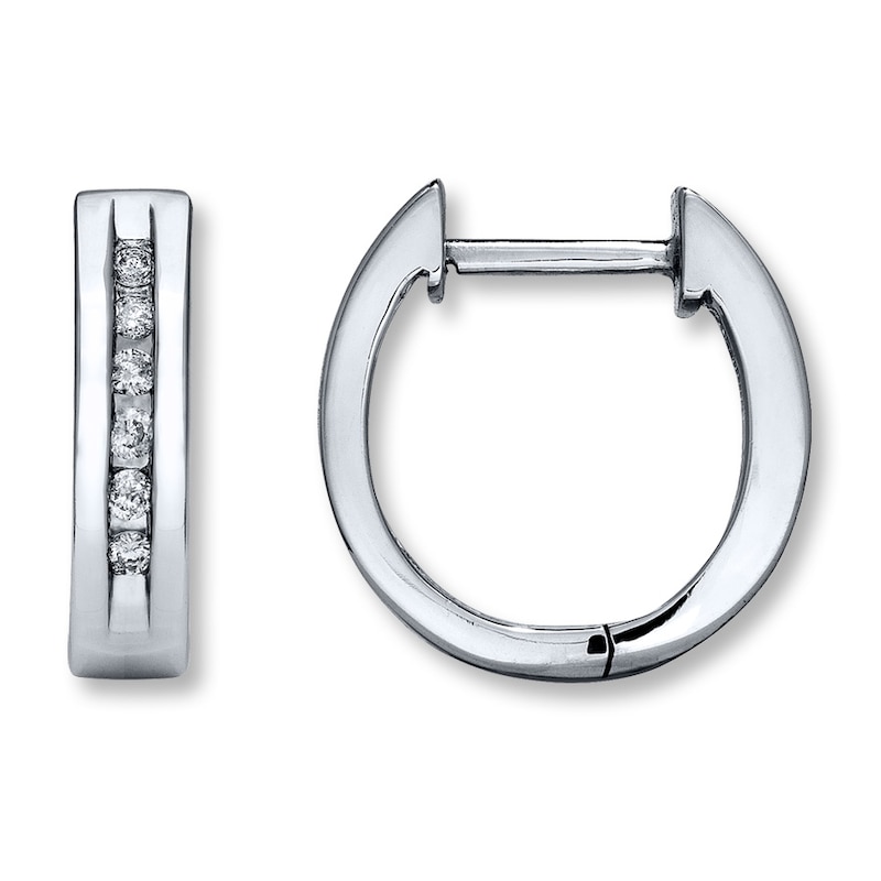 Main Image 1 of Previously Owned Diamond Hoop Earrings 1/8 ct tw Round-cut 10K White Gold