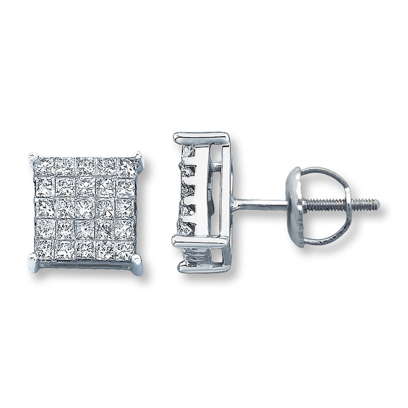 Main Image 1 of Previously Owned Diamond Earrings 1 ct tw Princess-Cut 14K White Gold