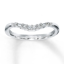 Previously Owned Diamond Contour Ring 1/6 ct tw Round/Baguette 14K White Gold