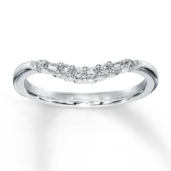 Previously Owned Diamond Contour Ring 1/6 ct tw Round/Baguette 14K White Gold