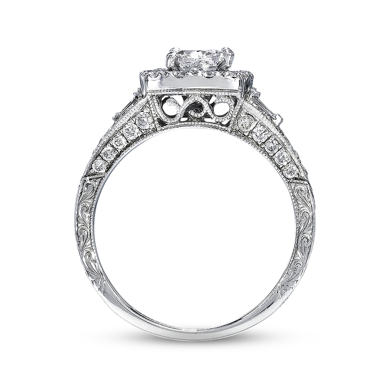 Main Image 2 of Previously Owned Neil Lane Diamond Engagement Ring 1-3/8 ct tw Cushion, Round & Baguette-cut 14K White Gold