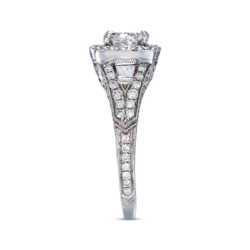 Main Image 3 of Previously Owned Neil Lane Diamond Engagement Ring 1-3/8 ct tw Cushion, Round & Baguette-cut 14K White Gold