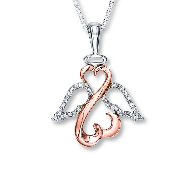 Main Image 1 of Previously Owned Diamond Angel Necklace 1/20 ct tw Sterling Silver/10K Gold