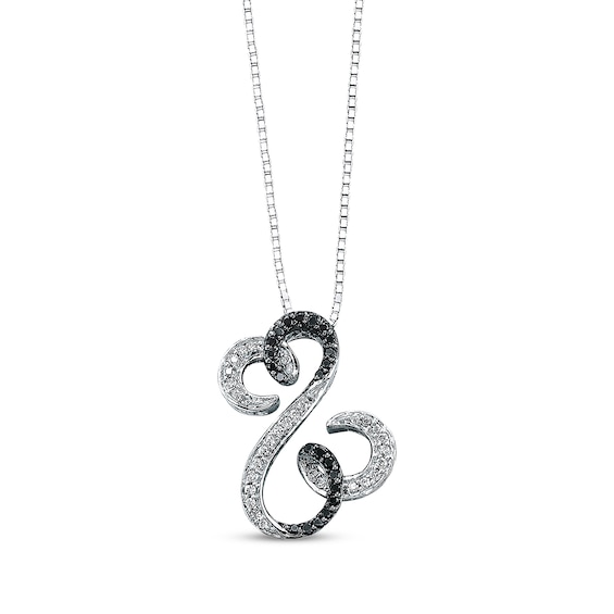 Previously Owned Open Hearts Black & White Diamond Necklace 3/8 ct tw Round-cut Sterling Silver