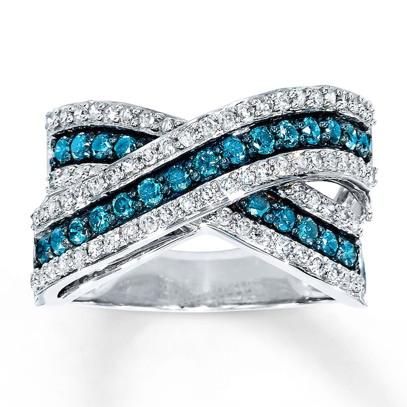 Main Image 1 of Previously Owned Blue Diamond Ring 1 ct tw Round-cut 14K White Gold