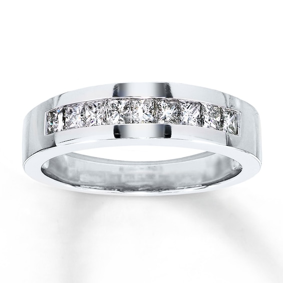 Previously Owned Men's Diamond Wedding Band 3/4 ct tw Square-Cut 10K White Gold
