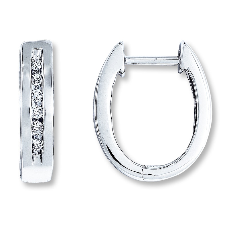 Previously Owned Diamond Hoop Earrings 1/8 ct tw Round-cut 10K White Gold