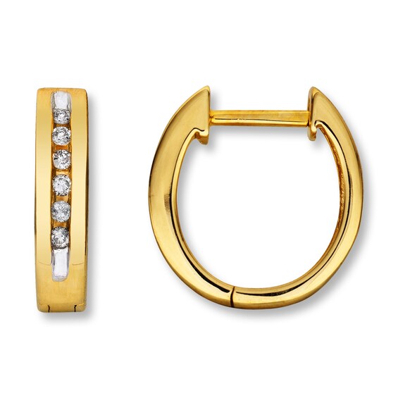 Previously Owned Diamond Hoop Earrings 1/8 ct tw Round-cut 10K Yellow Gold