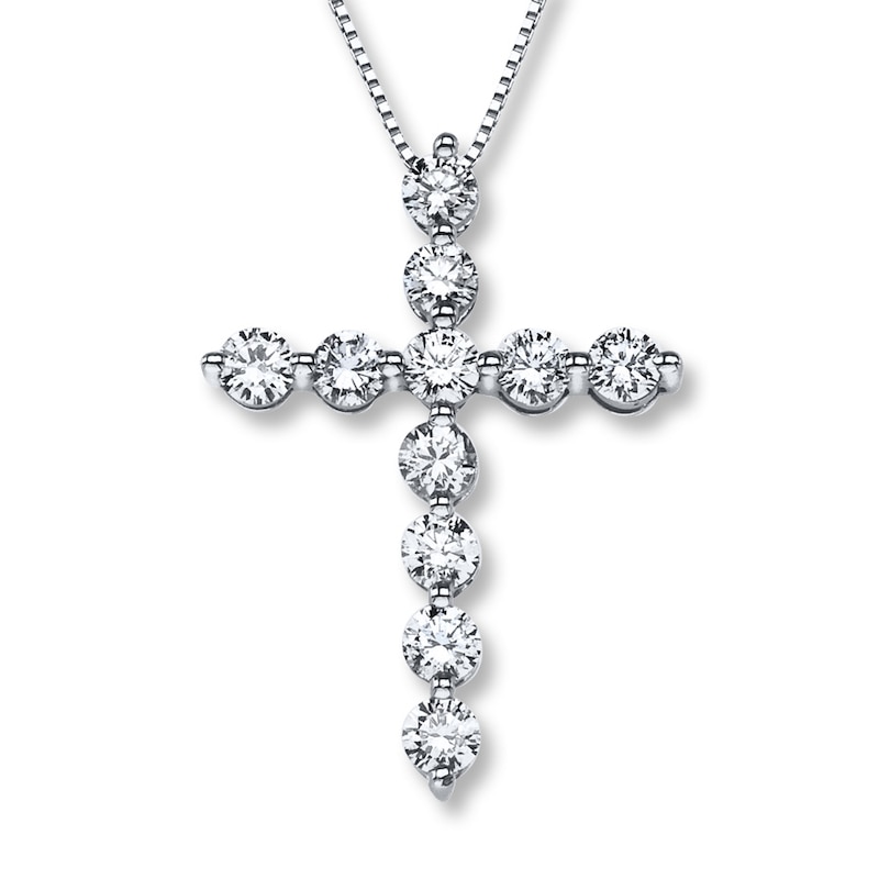 Previously Owned Diamond Cross Necklace 7/8 ct tw Round-cut 14K White Gold