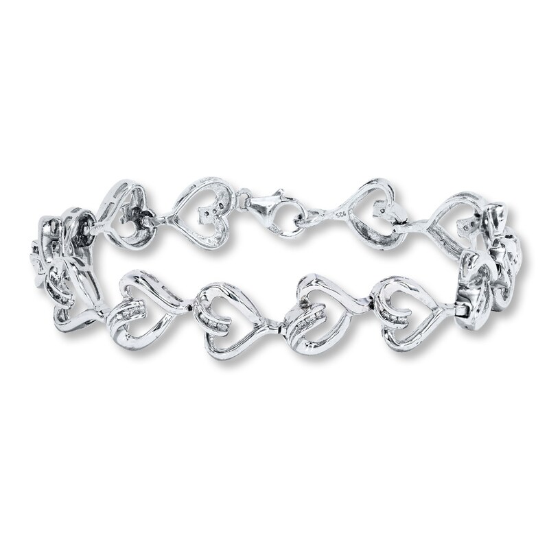 Main Image 1 of Previously Owned Diamond Heart Bracelet 1/8 ct tw Round-cut Sterling Silver 7.5&quot;
