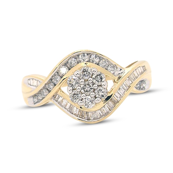 Previously Owned Diamond Fashion Ring 1/2 cttw Round & Baguette-Cut 10K Yellow Gold
