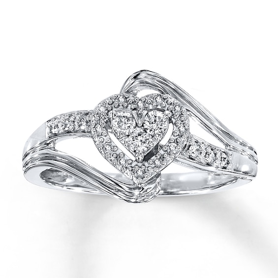 Previously Owned Diamond Heart Promise Ring 1/5 ct tw Round 10K White Gold