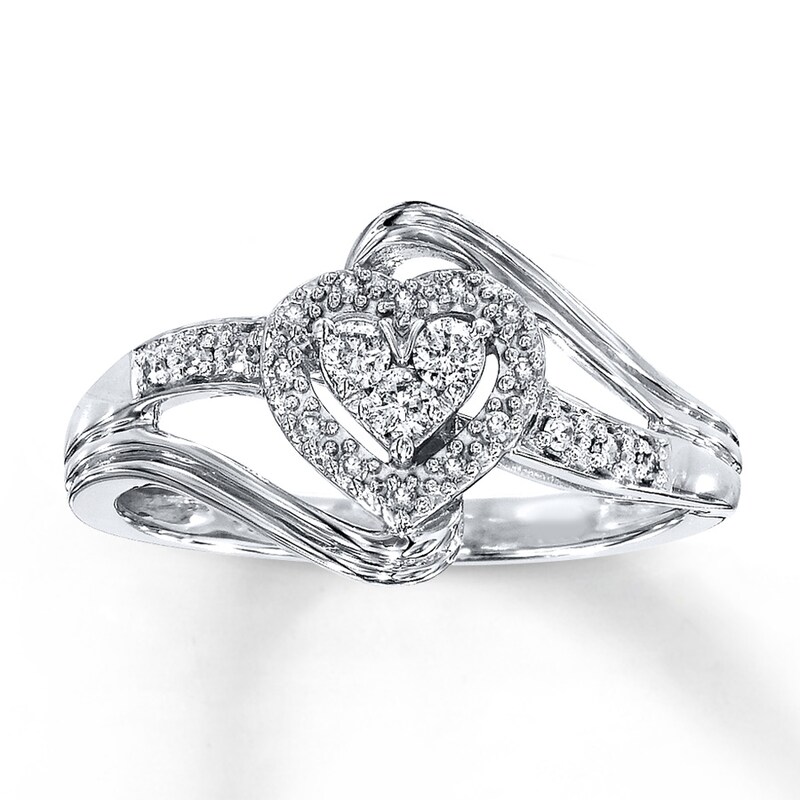 Main Image 1 of Previously Owned Diamond Heart Promise Ring 1/5 ct tw Round 10K White Gold