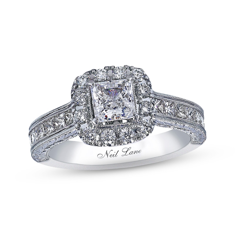Previously Owned Neil Lane Diamond Engagement Ring 1-1/2 ct tw Princess & Round-cut 14K White Gold