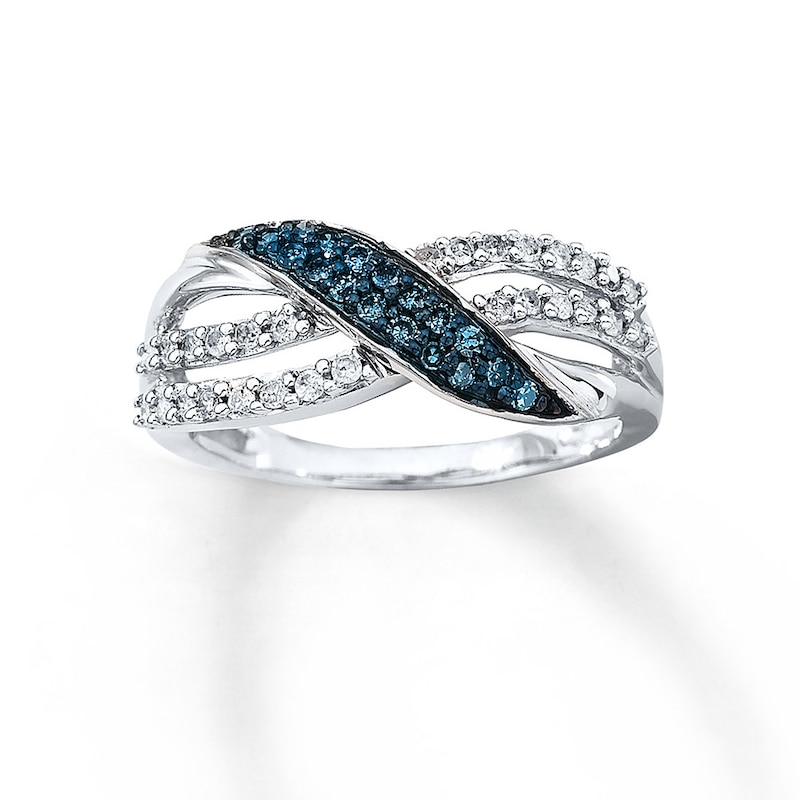 Main Image 1 of Previously Owned Blue & White Diamond Ring 1/3 ct tw 10K White Gold