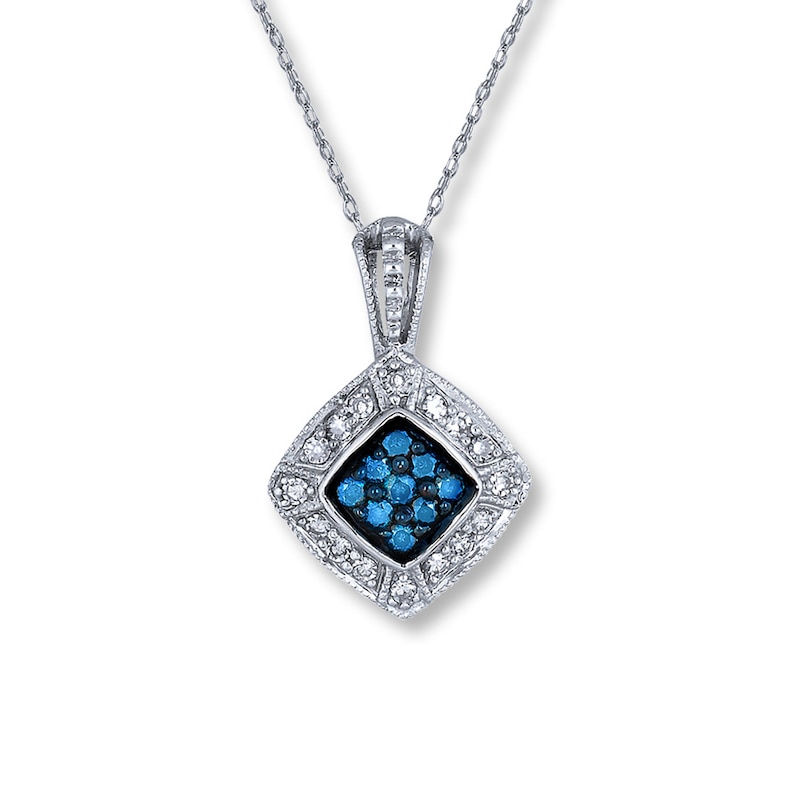 Main Image 1 of Previously Owned Blue/White Diamonds 1/4 ct tw Necklace 10K White Gold