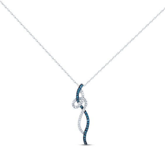 Previously Owned Blue Diamond Necklace 1/3 ct tw Round-Cut 10K White Gold