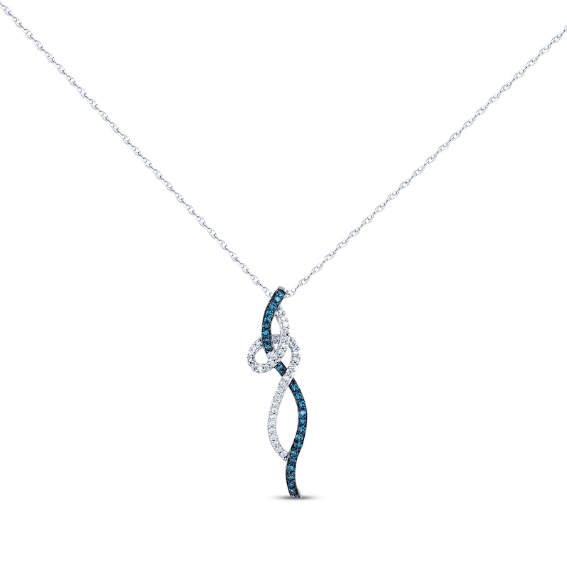 Main Image 1 of Previously Owned Blue Diamond Necklace 1/3 ct tw Round-Cut 10K White Gold