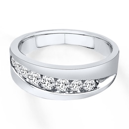 Previously Owned Men's Wedding Band 3/8 ct tw Round-cut Diamonds 14K White Gold