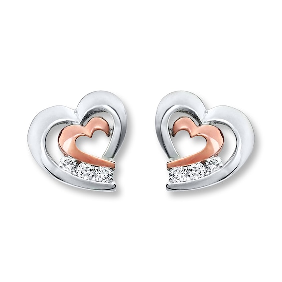 Previously Owned Diamond Heart Earrings 1/8 ct tw Round-cut 10K Two-tone Gold