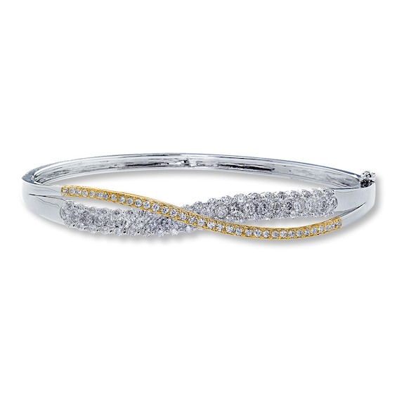 Previously Owned Diamond Bangle Bracelet 2 ct tw Round-cut 14K Two-Tone Gold