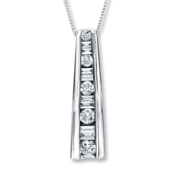 Previously Owned Diamond Necklace 1/2 ct tw Baguette & Round 10K White Gold