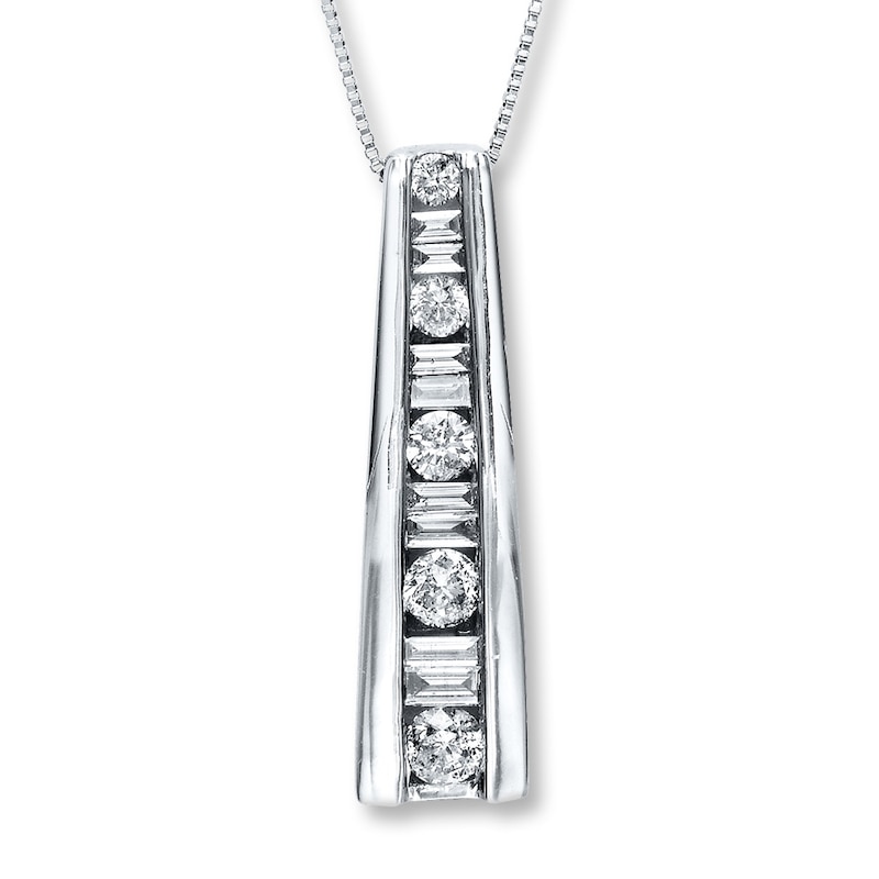 Previously Owned Diamond Necklace 1/2 ct tw Baguette & Round 10K White Gold
