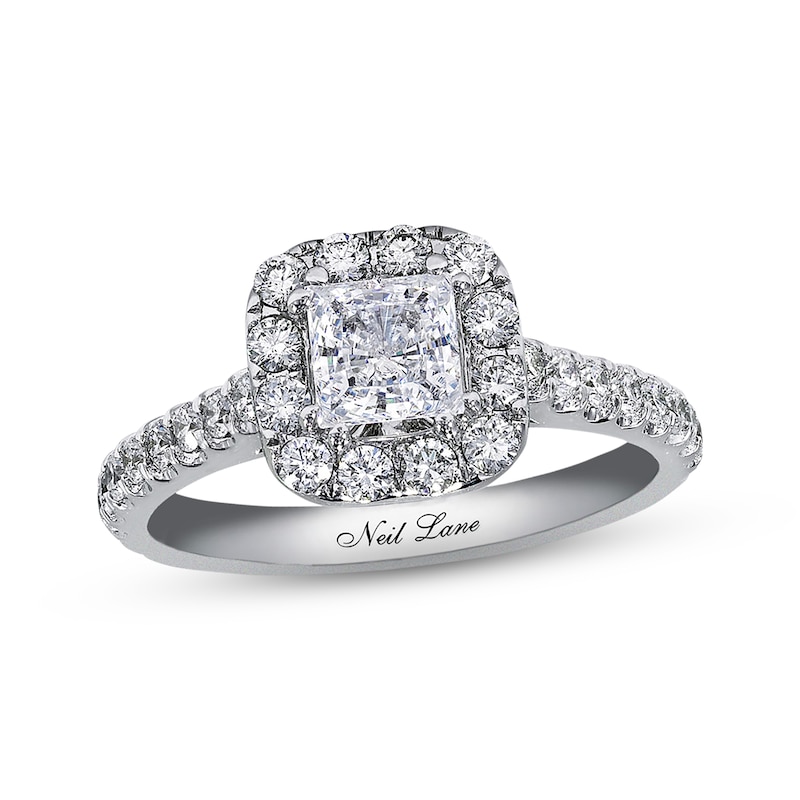 Main Image 1 of Previously Owned Neil Lane Diamond Engagement Ring 1-1/2 ct tw Princess & Round-cut 14K White Gold Size 4.5
