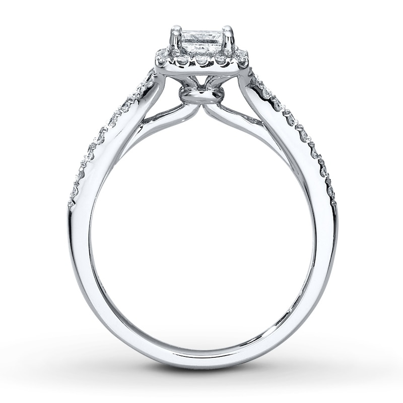 Main Image 2 of Previously Owned Diamond Engagement Ring 7/8 ct tw Princess/Round 14K White Gold