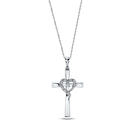 Previously Owned Diamond Cross Necklace 1/10 ct tw Round-cut 10K White Gold