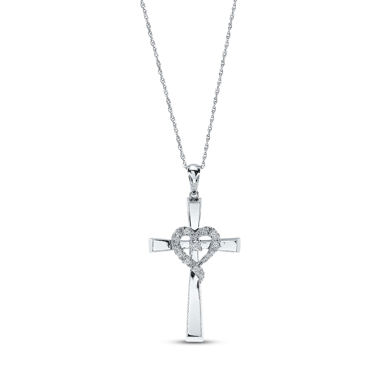 Previously Owned Diamond Cross Necklace 1/10 ct tw Round-cut 10K White Gold