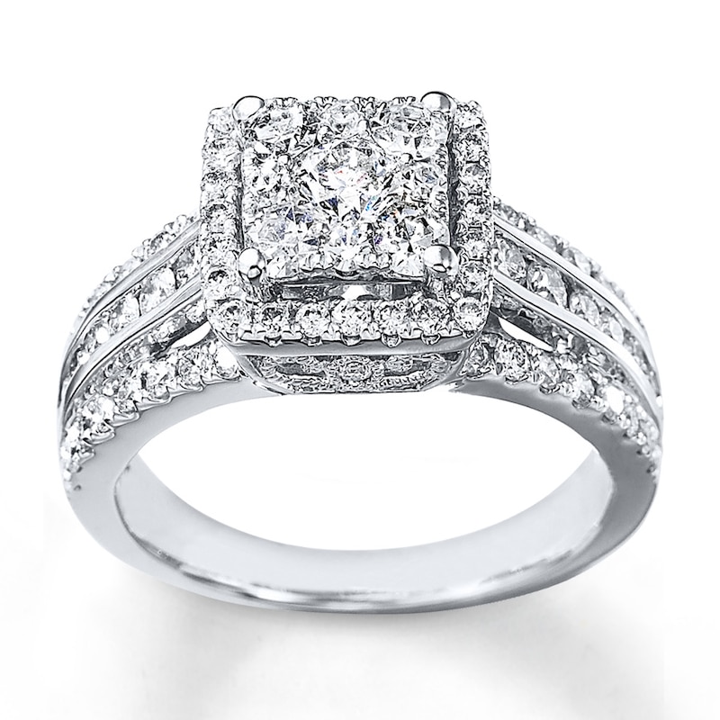 Previously Owned Multi-Stone Diamond Engagement Ring 1-1/2 ct tw Round-cut 14K White Gold