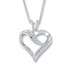 Previously Owned Diamond Heart Necklace 1/10 ct tw Baguette & Round Sterling Silver
