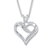 Thumbnail Image 0 of Previously Owned Diamond Heart Necklace 1/10 ct tw Baguette & Round Sterling Silver