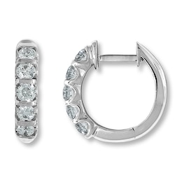Previously Owned Diamond Hoops 1 ct tw Round-cut 18K White Gold Earrings