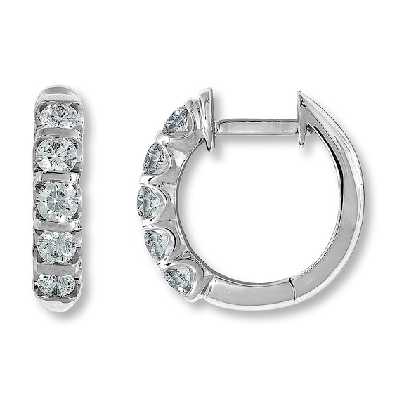Previously Owned Diamond Hoops 1 ct tw Round-cut 18K White Gold Earrings