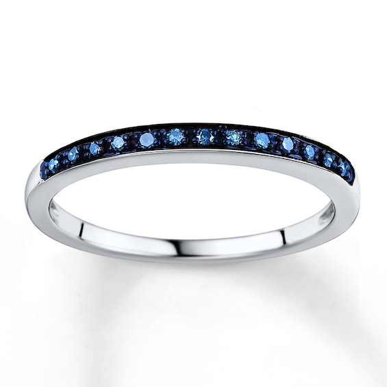 Previously Owned Blue Diamond Wedding Band 1/10 ct tw Round-cut 10K White Gold
