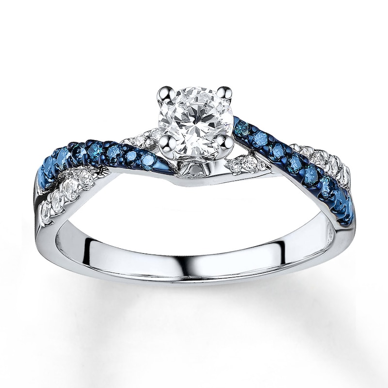 Previously Owned Blue/White Diamond Ring 3/4 ct tw Round-cut 14K White Gold