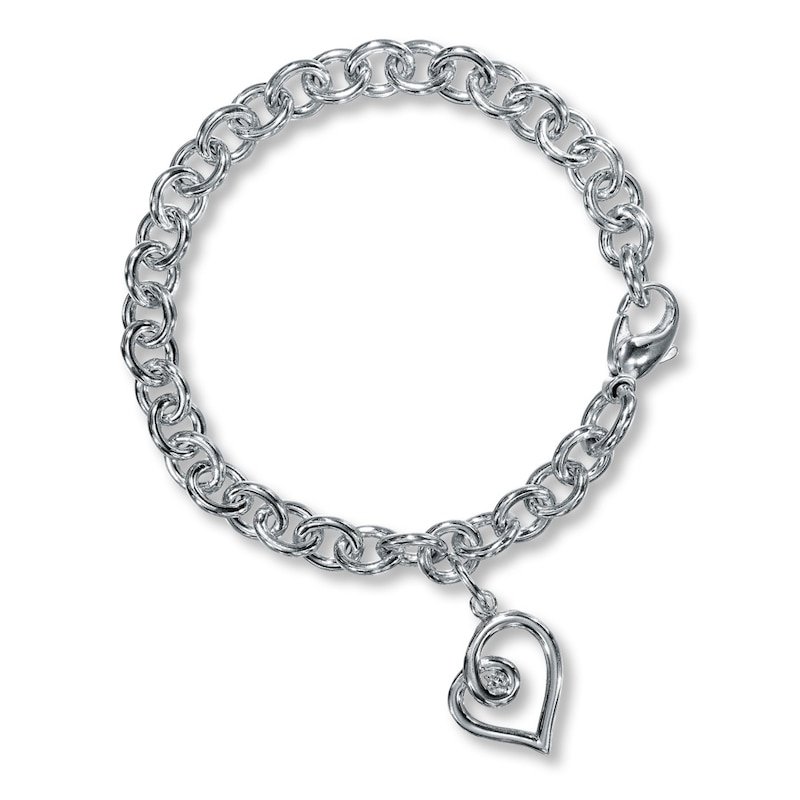 Main Image 1 of Previously Owned Diamond Heart Bracelet 1/20 ct tw Round-cut Sterling Silver 7&quot;