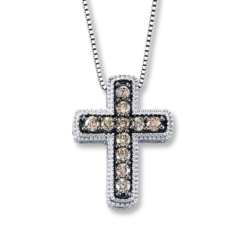Previously Owned Diamond Cross Necklace 1/4 ct tw Round-cut Sterling Silver