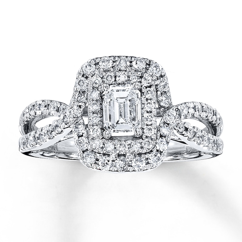 Main Image 1 of Previously Owned Diamond Engagement Ring 1 ct tw Emerald-cut 14K White Gold