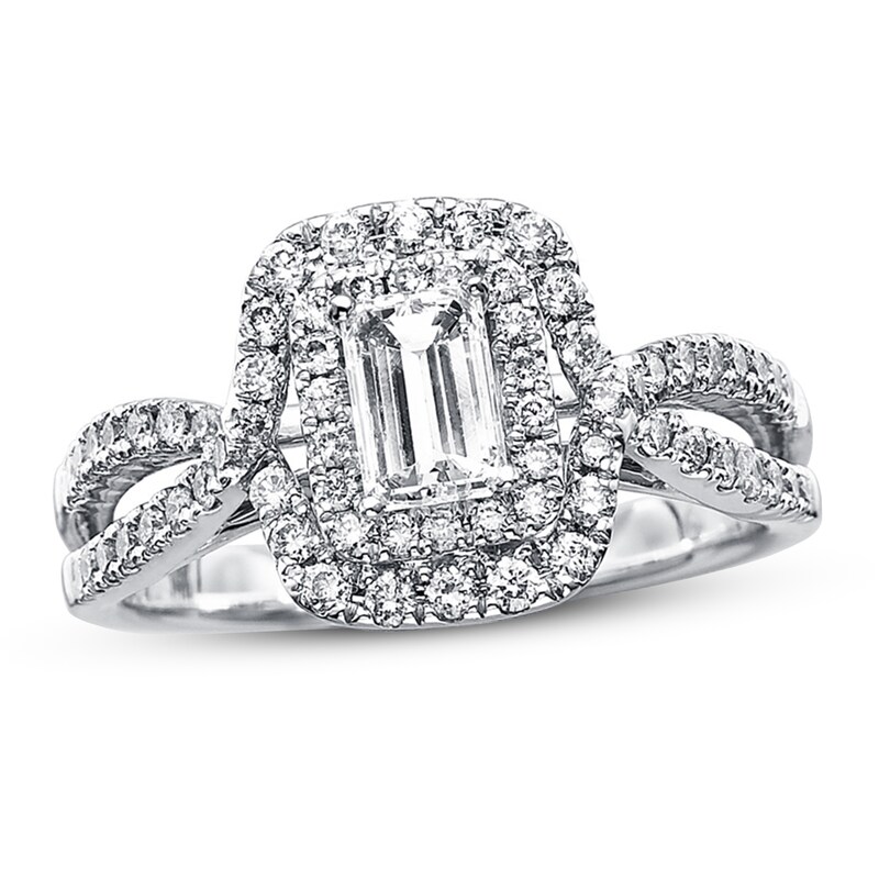 Main Image 1 of Previously Owned Diamond Engagement Ring 1 ct tw Emerald-cut 14K White Gold